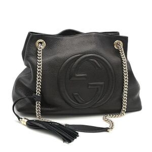 Gucci Soho Chain Shoulder Bag Black Leather Interlocking GG Handbag Tote